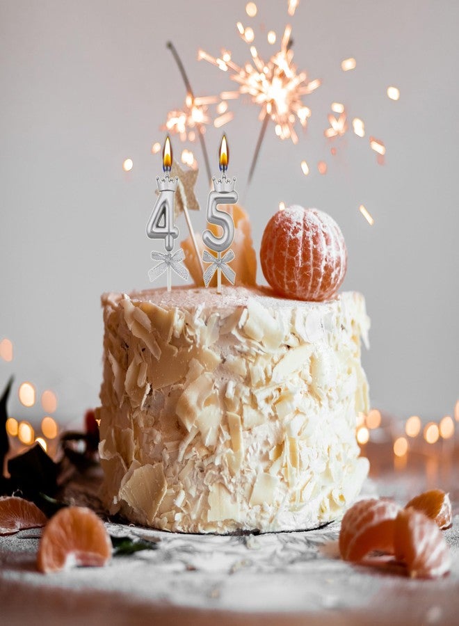 VSHILI 45 54 Birthday Candles, 45th 54th Cake Candles, Silver Happy Birthday Number 45 54 Candles Cake Topper Decorations for Party Men Women - Image 4